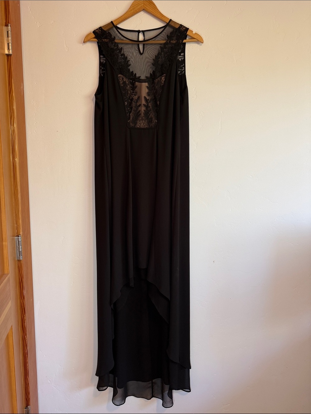 BCBGMaxAzria Black Lace Yoke High-Low Gown